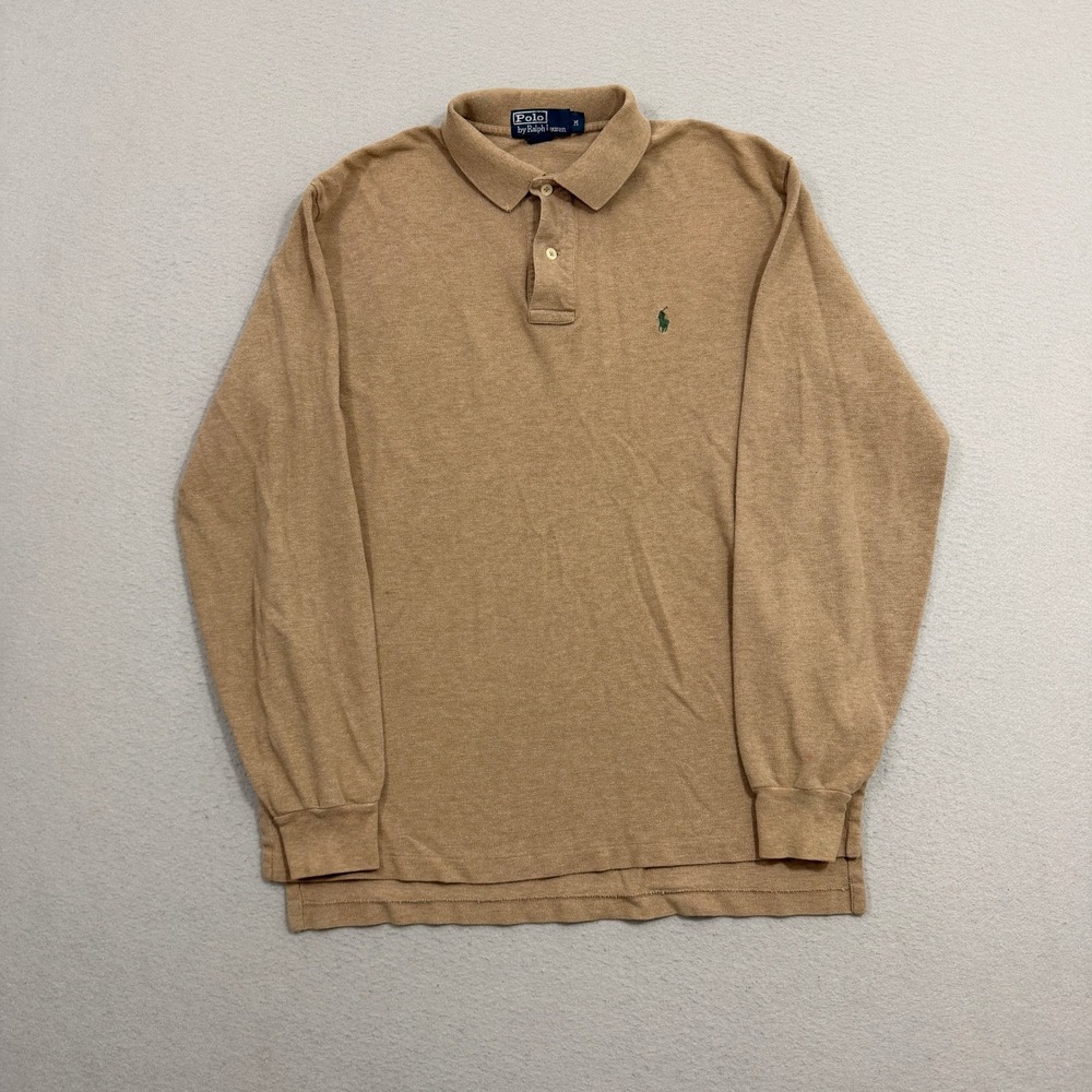 Vintage Polo Ralph Lauren Shirt Medium Tan Long Sleeve Solid Classic Fit Cotton